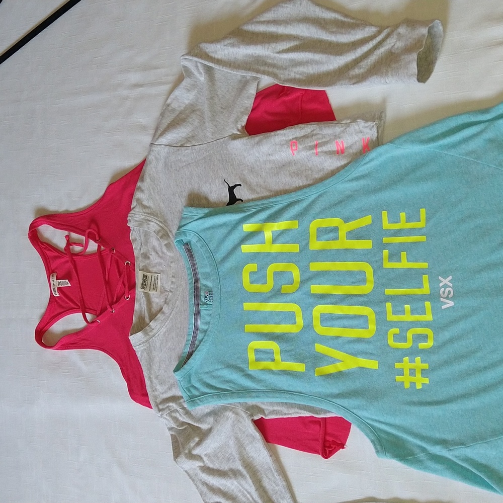 Pink Victoria's Secret And VSX Lot Of 3 Workout Tops Size XS